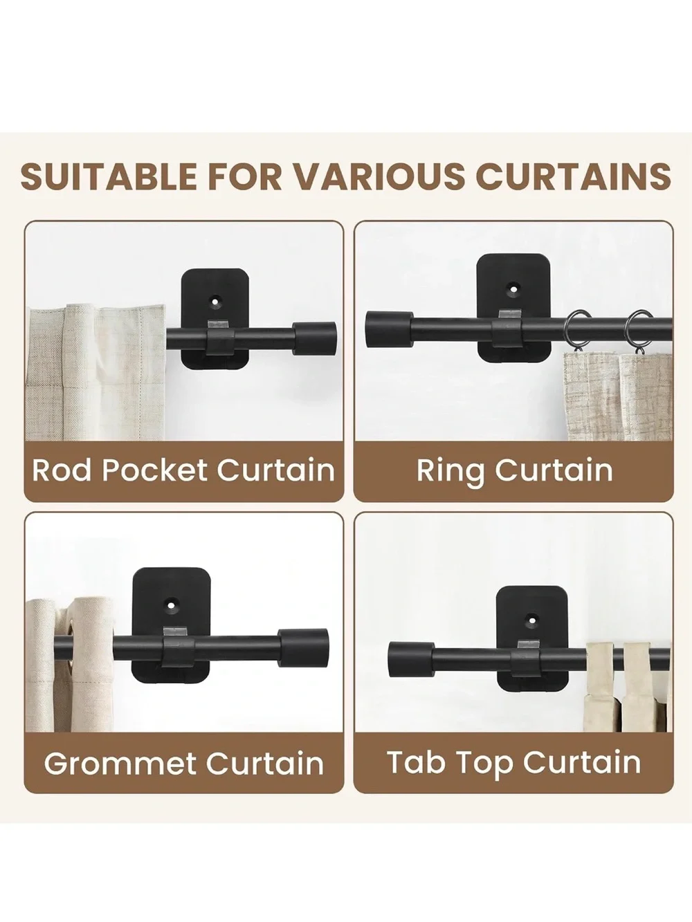 New Open Box Black Curtain Rods No Drilling for Windows 28 to 48 Inch, 5/8